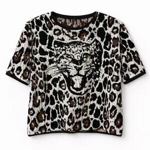 Cozy Knit Top Vintage Sonia Rykiel Paris Designer Leopard Animal Print Cat Kitty